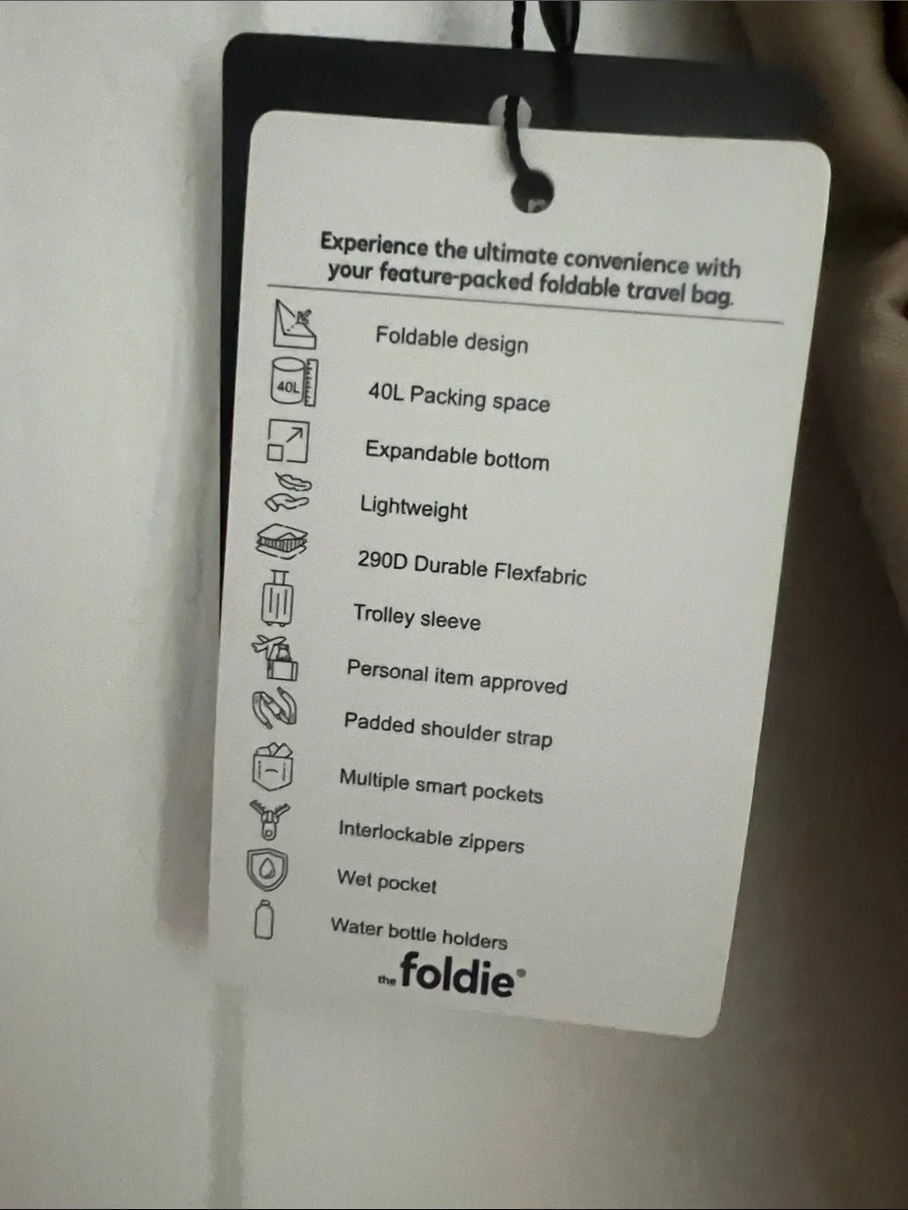 The Foldie | Taupe Foldable Travel Bag Expandable Tote NWT Sz 40L Packing Space